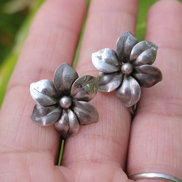 Vintage solid 925 sterling silver ornate detailed orchid earrings - Picture 16 of 16